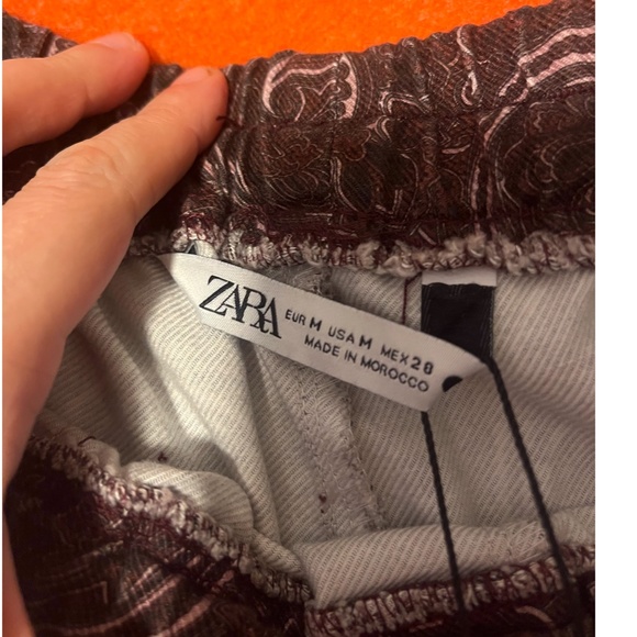 Zara burgundy and brown paisley high rise pajama style pants NWT - Picture 7 of 10